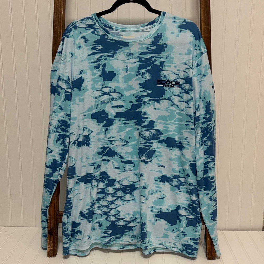 Magellan Outdoors Blue Long Sleeve Fishing Shirt-Scale Tech XXL